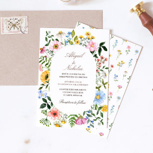 Watercolor Wildflower wedding Invitation Rustic