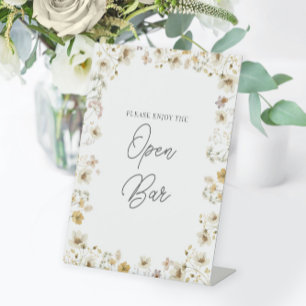 Watercolor Wildflower Wedding Open Bar Pedestal Sign