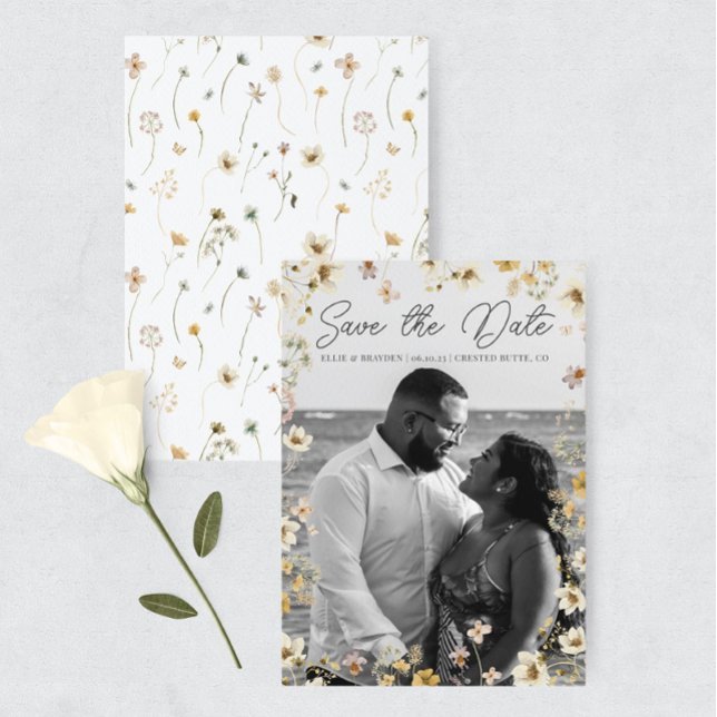 Watercolor Wildflower Wedding Photo Save The Date (Creator Uploaded)