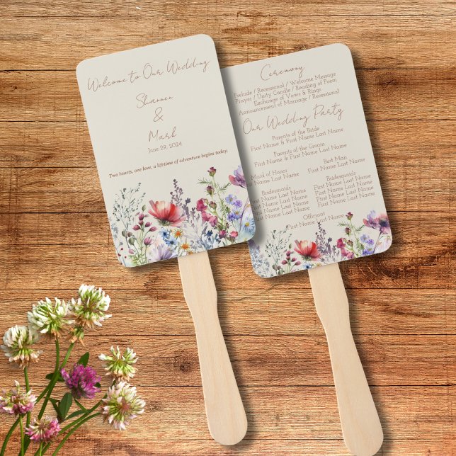 Watercolor Wildflower Wedding Program Hand Fan (Creator Uploaded)