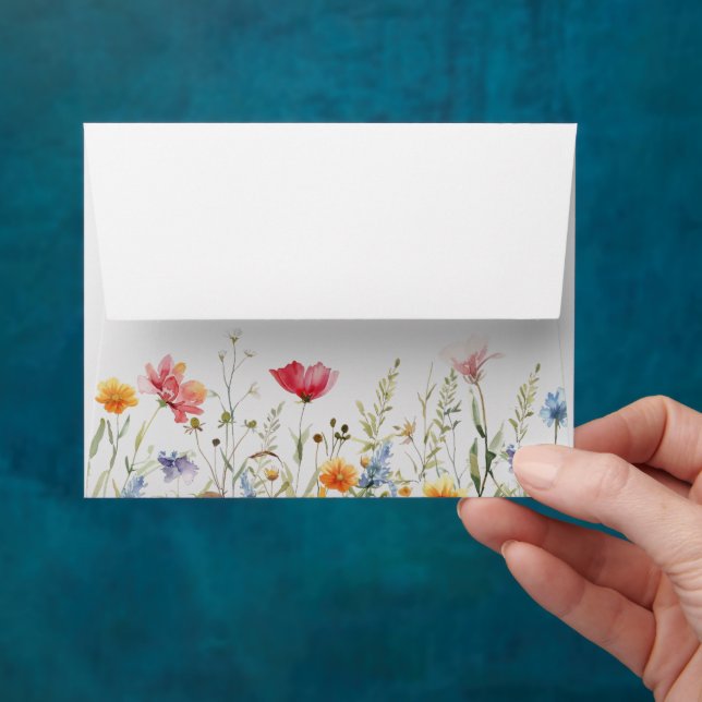 Watercolor Wildflower Wedding Self-Addressed RSVP Envelope (Hand)