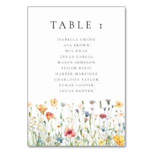 Watercolor Wildflower Wedding  Table Number