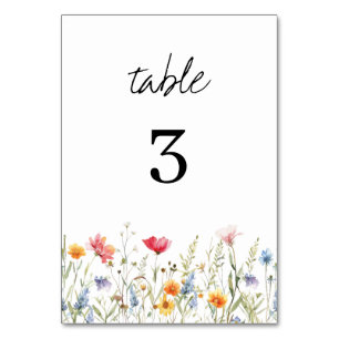 Watercolor Wildflower Wedding Table Number