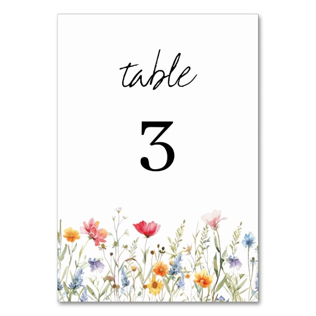 Watercolor Wildflower Wedding Table Number (Front)