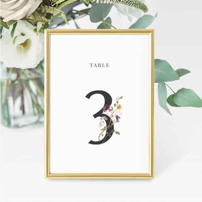 Watercolor Wildflower Wedding Table Number 3 (Creator Uploaded)