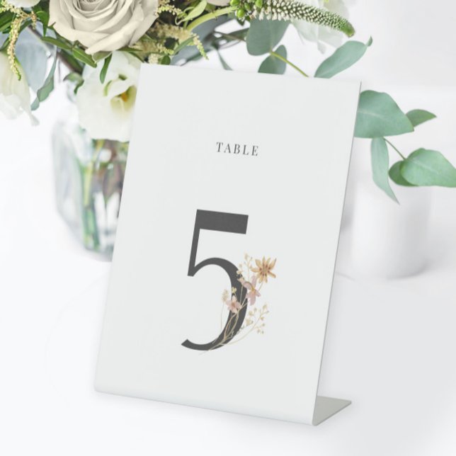 Watercolor Wildflower Wedding Table Number 5 Pedestal Sign (Creator Uploaded)