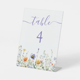 Watercolor Wildflower Wedding Table Number Pedestal Sign