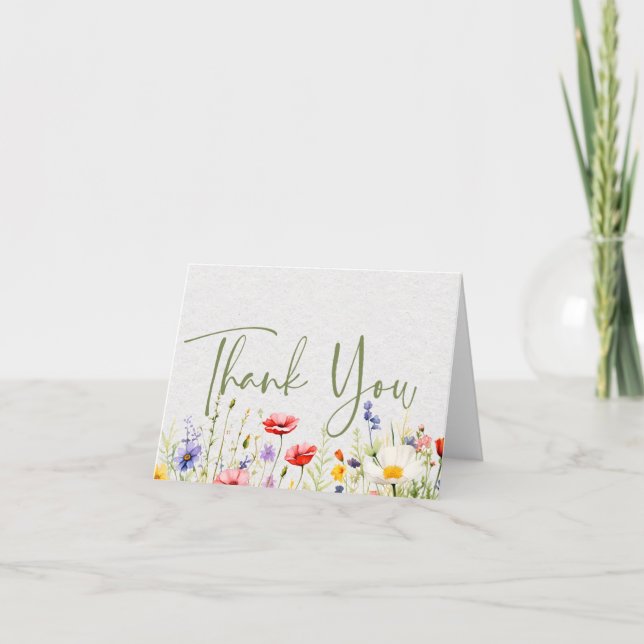 Watercolor Wildflower Wedding Thank You Card (Front)