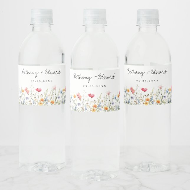 Watercolor Wildflower Wedding Water Bottle Label (Bottles)