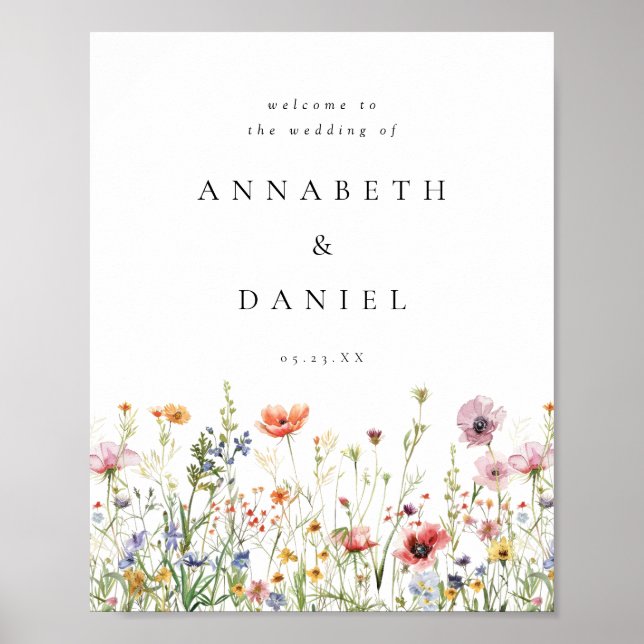 Watercolor Wildflower Wedding Welcome Poster (Front)