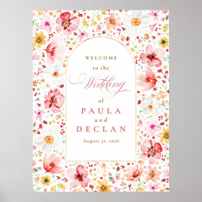 Watercolor Wildflower Wedding Welcome Sign (Front)