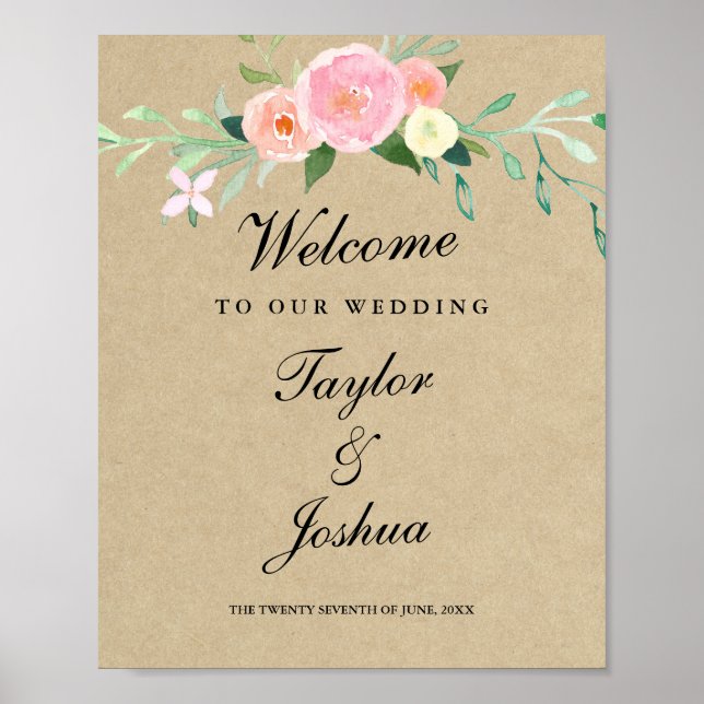 Watercolor Wildflower Welcome Wedding Sign (Front)