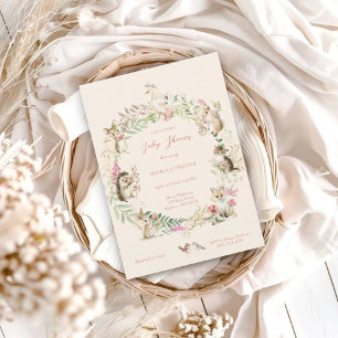 Watercolor Wildflower Woodland Animals Baby Shower Invitation