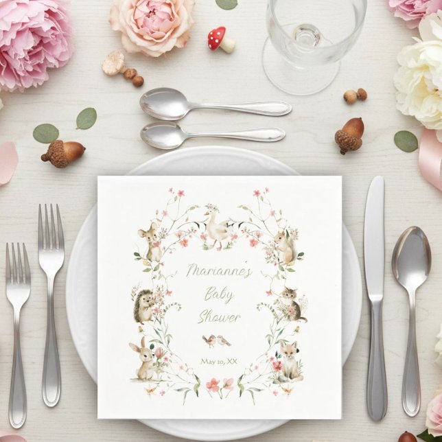 Watercolor Wildflower Woodland Animals Baby Shower Napkin (Creator Uploaded)