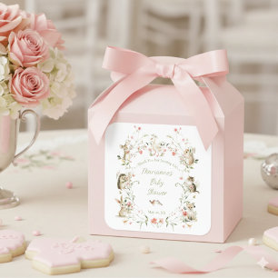 Watercolor Wildflower Woodland Animals Baby Shower Square Sticker