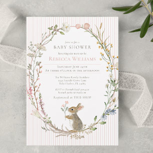 Watercolor Wildflower Woodland Rabbit Baby Shower Invitation