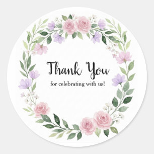 Watercolor Wildflower Wreath Baby Shower Thank You Classic Round Sticker
