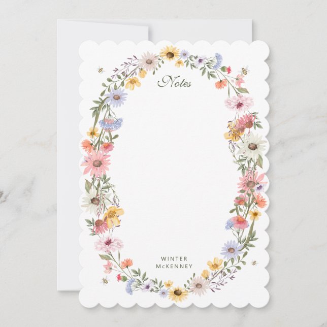 Watercolor Wildflower Wreath Bee Personalised Name Invitation (Front)