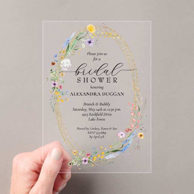 Watercolor Wildflower Wreath Bridal Shower Acrylic Invitations (Insitu (Handheld))