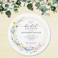 Watercolor Wildflower Wreath Bridal Shower Round