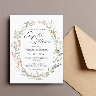 Watercolor Wildflower Wreath Couples Shower Invitation