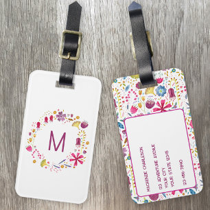 Watercolor Wildflower Wreath Monogram Personalised Luggage Tag