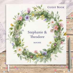 Watercolor Wildflower Wreath Personalised Wedding Guest Book