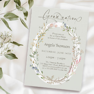 Watercolor Wildflower Wreath photo graduation Invitation