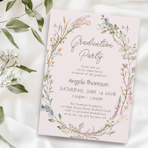 Watercolor Wildflower Wreath photo graduation Invitation