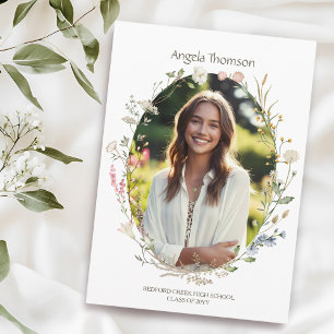 Watercolor Wildflower Wreath photo graduation Invitation