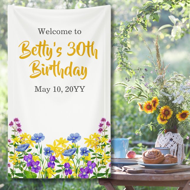 Watercolor Wildflowers 30th Birthday Party Banner (Creator Uploaded)