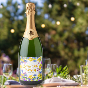 Watercolor Wildflowers 30th Birthday Party Sparkling Wine Label