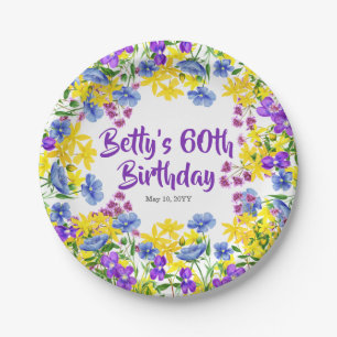 Watercolor Wildflowers 60th Birthday Party Paper Plate