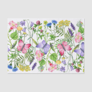 Watercolor Wildflowers and Butterflies Colourful Tissue Paper