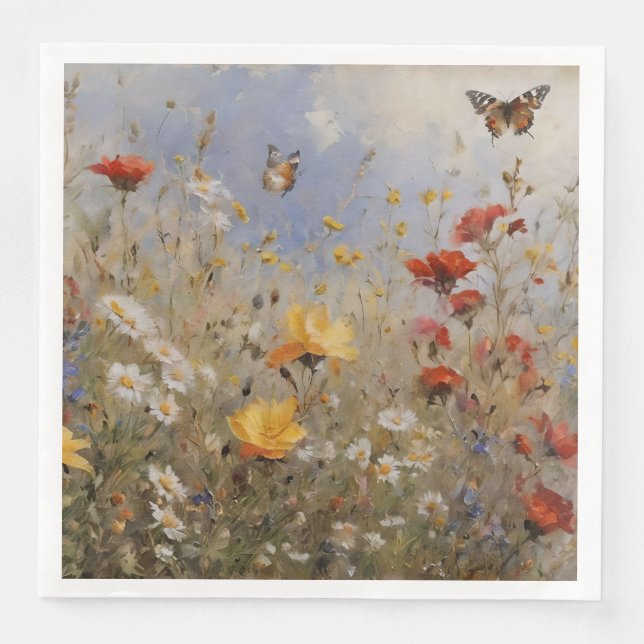 Watercolor Wildflowers and Butterflies  Napkin (Front)
