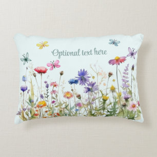 Watercolor wildflowers and butterfly Accent Pillow