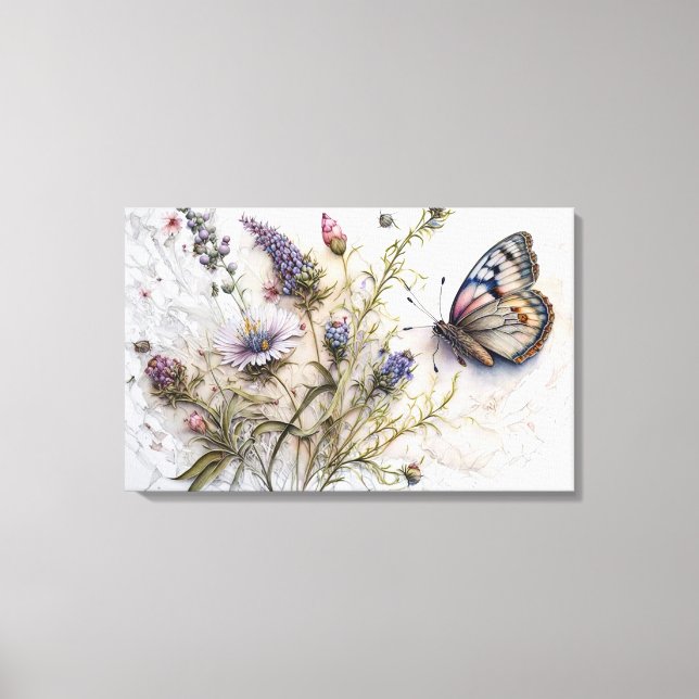 Watercolor Wildflowers and Butterfly Canvas Print (Front)