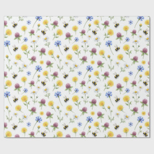 Watercolor Wildflowers and Honeybees Wrapping Paper