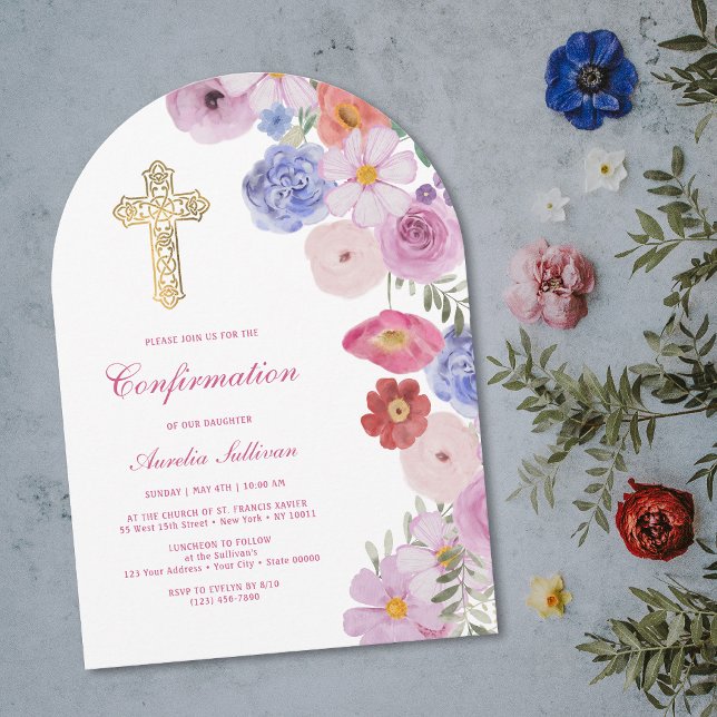 Watercolor Wildflowers Arch Confirmation Invitation (Creator Uploaded)