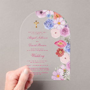 Watercolor Wildflowers Arch Religious Wedding Acrylic Invitations