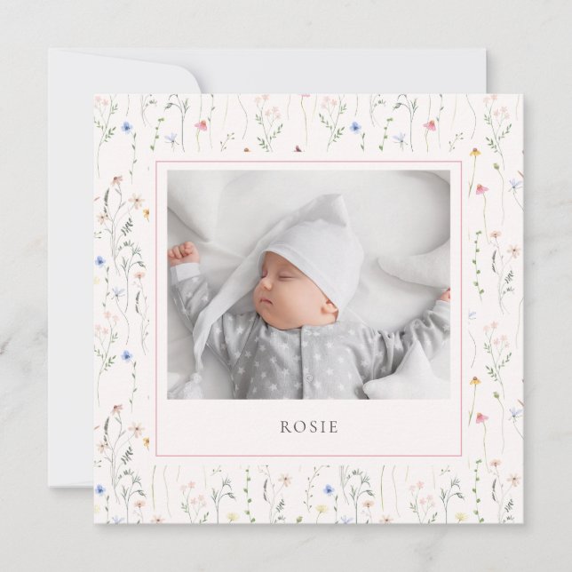 watercolor wildflowers Baby Birth  Announcement (Front)