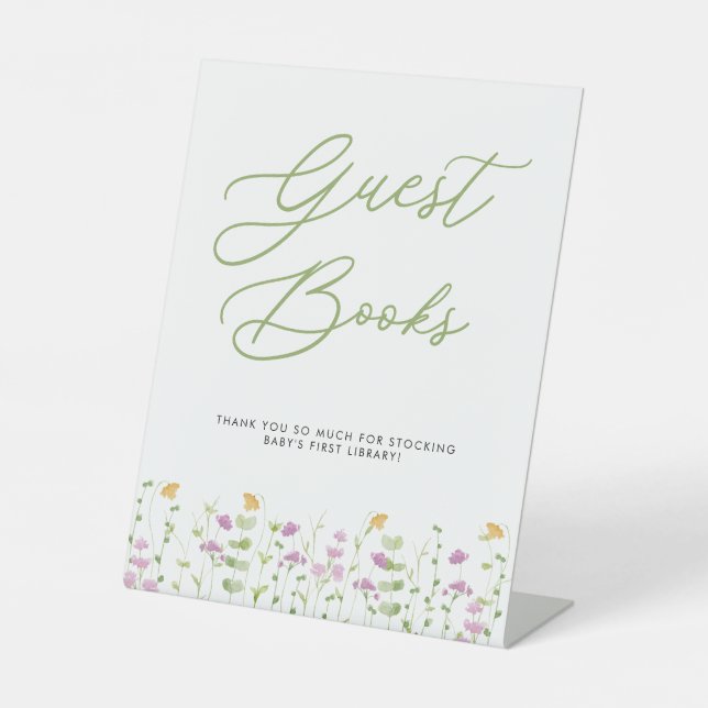 Watercolor Wildflowers Baby Shower Guest Books Pedestal Sign (Front)