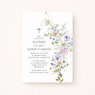 Watercolor Wildflowers Baptism Invitation