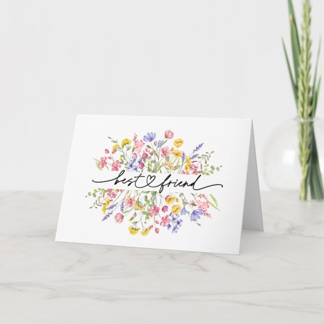 Watercolor WildFlowers Best Friend Thank You Card (Front)