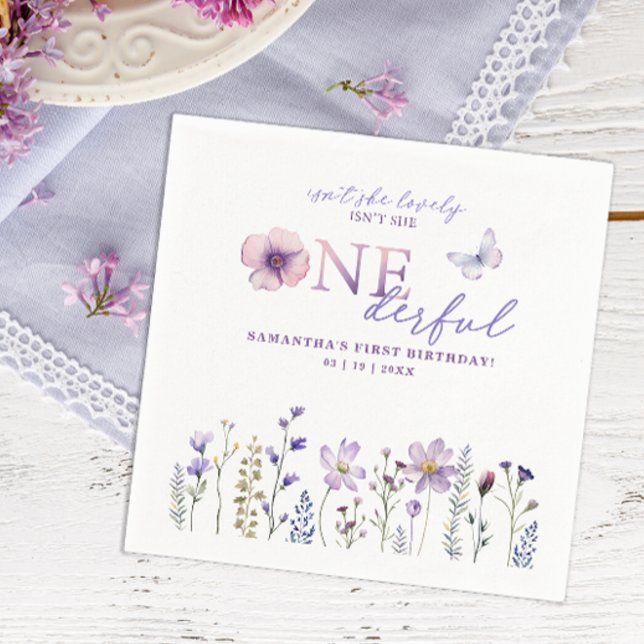 Watercolor Wildflowers Birthday Napkins (Wildflower 1st birthday napkins)