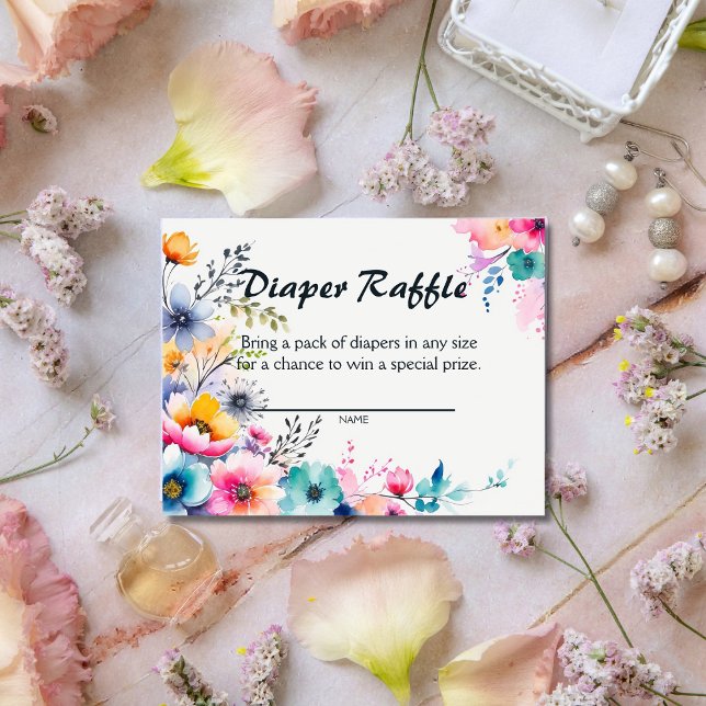 Watercolor Wildflowers Blooming Baby Diaper Raffle Enclosure Card (Creator Uploaded)