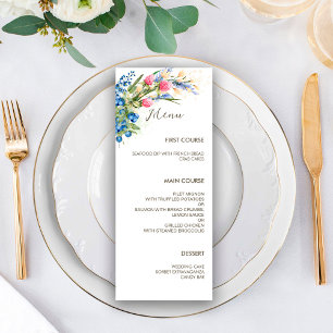 Watercolor Wildflowers & Blueberry Rustic Wedding Menu