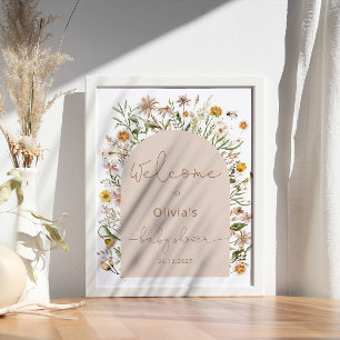 Watercolor Wildflowers Boho Baby Shower Poster