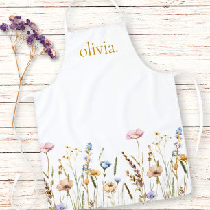Watercolor Wildflowers Boho Stylish Monogram Name Apron