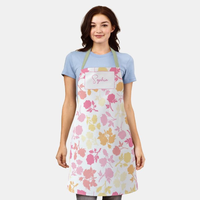 Watercolor Wildflowers Boho Stylish with  Apron (Worn)
